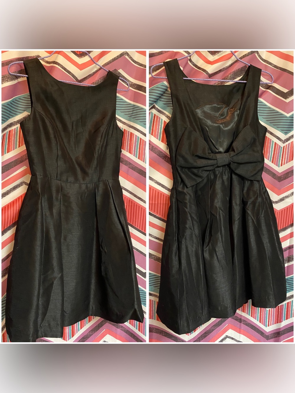Classy black chiffon dress with bow back